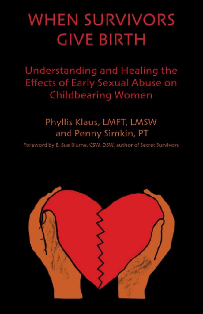 Survivors give birth | I Can THRIVE Counseling Book cover about healing survivors of early sexual abuse showing a broken red heart cradled by two hands on a black background